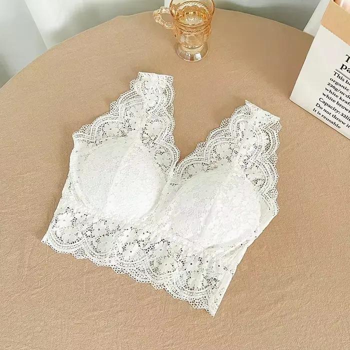 Soutien-gorge en dentelle pour femmes, col en V profond, Lingerie Sexy, sans fil, débardeur, sous-vê