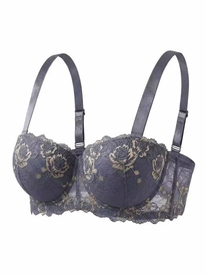 Soutien-gorge Quotidien Grande Taille pour Femme à Bretelles Larges, en Dentelle et Broderie, Push-u