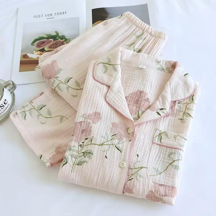Pyjama 100% Coton à Manches sulfpour Femme, Pantalon, Service à Domicile, Vêtements de Nuit, Automne