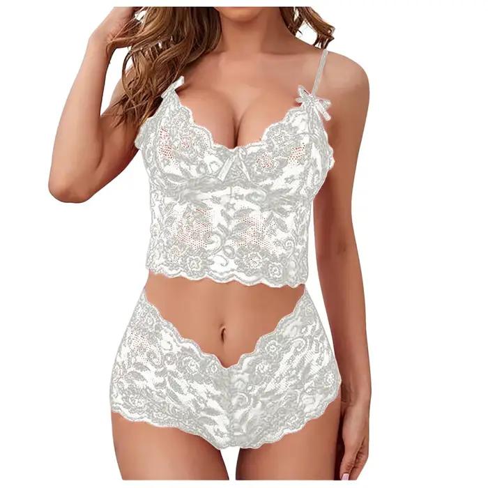 Costumes de sous-vêtements sexy pour femmes, short noir, dentelle monochrome, haut tubulaire blanc g