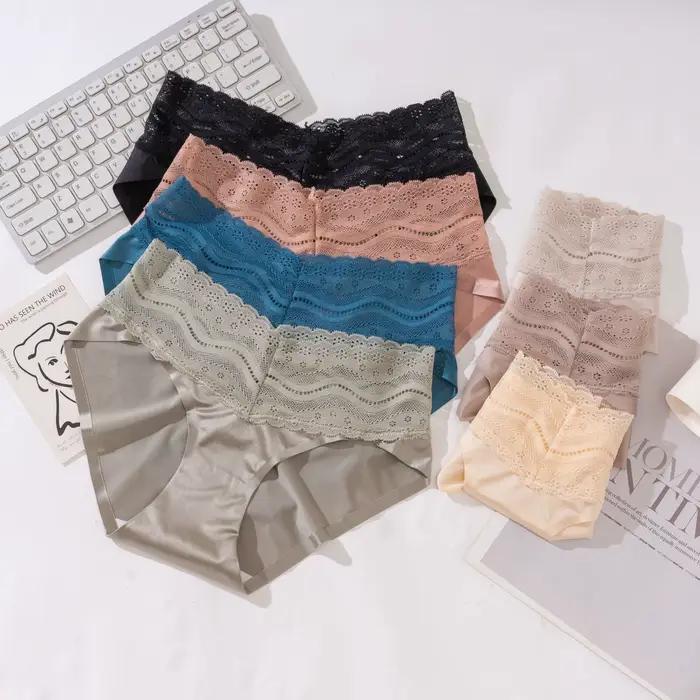 Culottes en dentelle pour femmes, sous-vêtements en satin doux taille mi-haute, ceinture ondulée à m