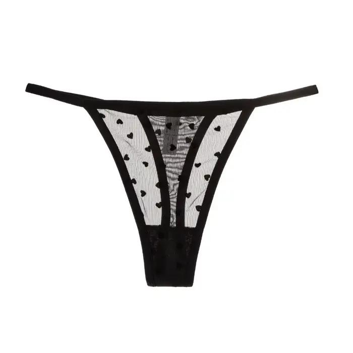 Lingerie String en résille transparente à motif cœur, à fines bretelles, taille basse