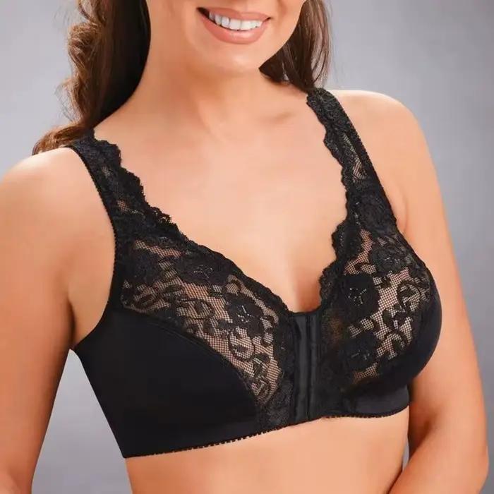    Soutien-gorge de sport à fermeture frontale, grande taille, sous-vêtements sans fil, en dentelle