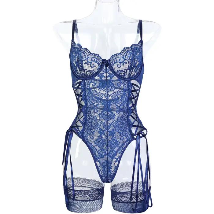 Ellolace corps fantaisie Lingerie Sexy pour attraper adulte à lacets Sissy hauts bas habitudes Sexy 