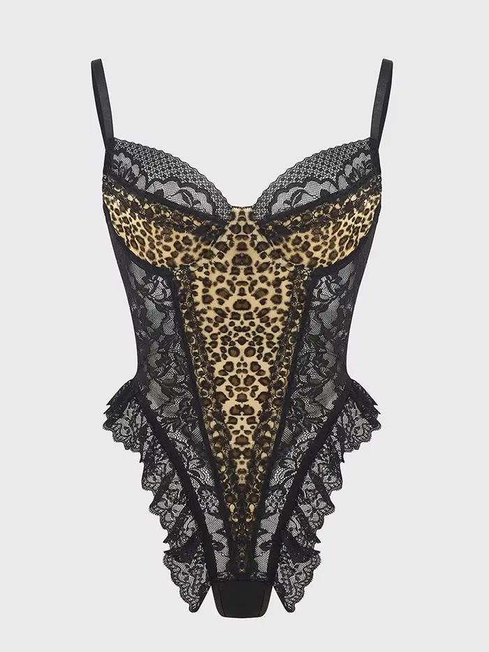 Body Sexy en dentelle à motif léopard, Vintage, Chic, Slim, vêtements féminins, bretelles Spaghetti,