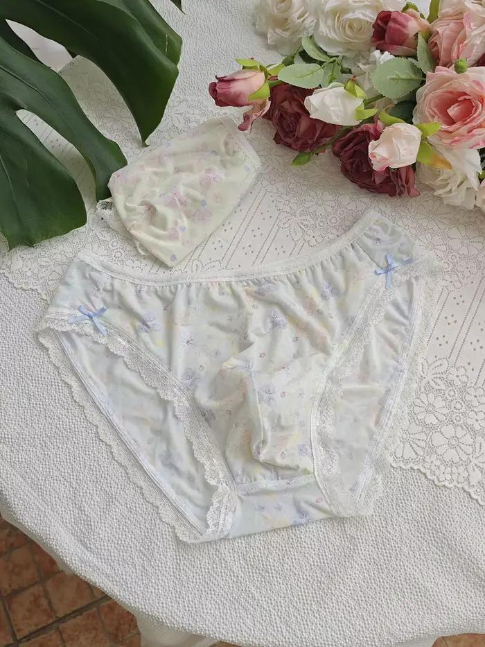 Culottes pour homme avec dentelle à nœud, imprimé floral, sexy, fines, douces, toucher soyeux, linge