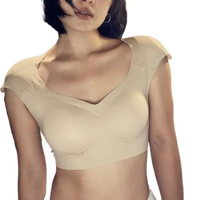 Soutien-gorge d'épaule à angle droit, col en v, sans couture, Invisible, coussinet d'épaule, gilet, 