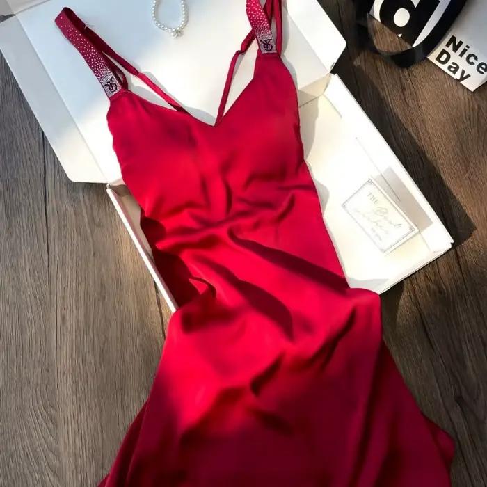 Nouvelle Robe de Nuit en Soie Glacée Avancée, Style Été, Col en V Sexy, Confortable et Douce pour la