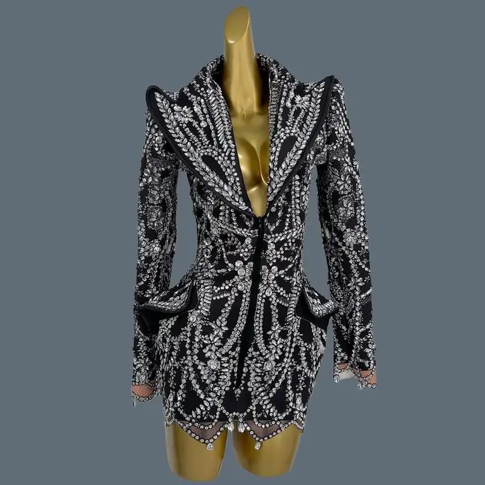 Robes de soirée d'anniversaire de boîte de nuit de luxe vêtements de scène Spandex strass scintillan