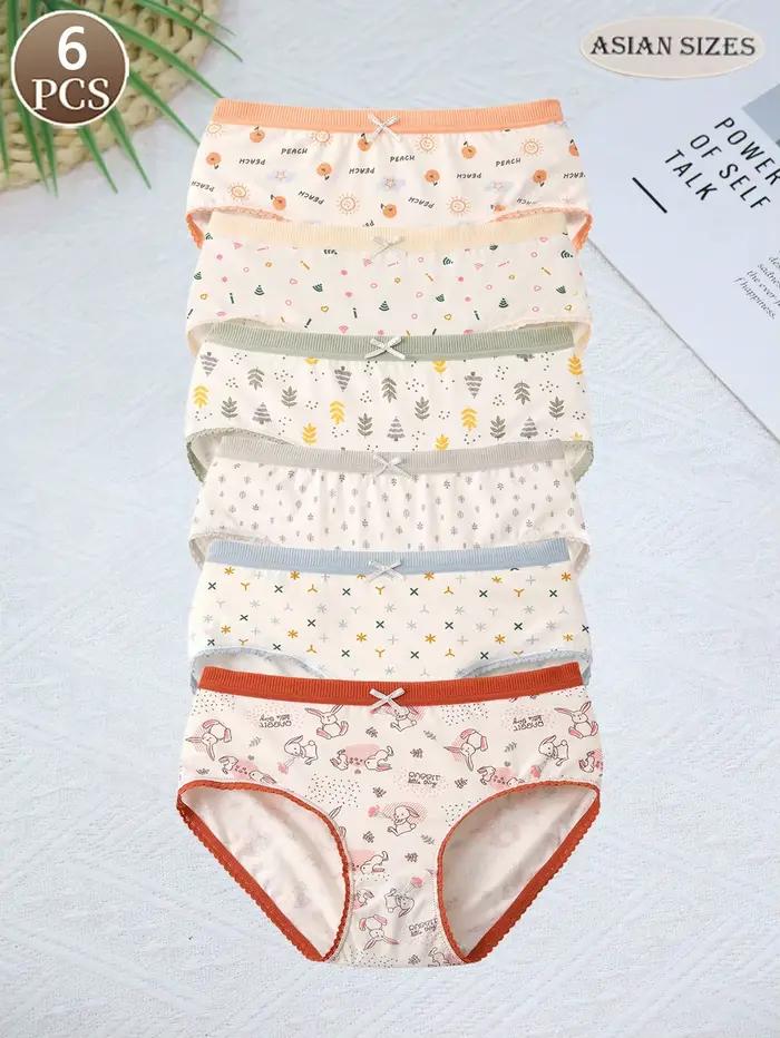 Lot de 6 culottes en coton imprimées mignonnes pour femmes, culottes confortables sans couture à tai