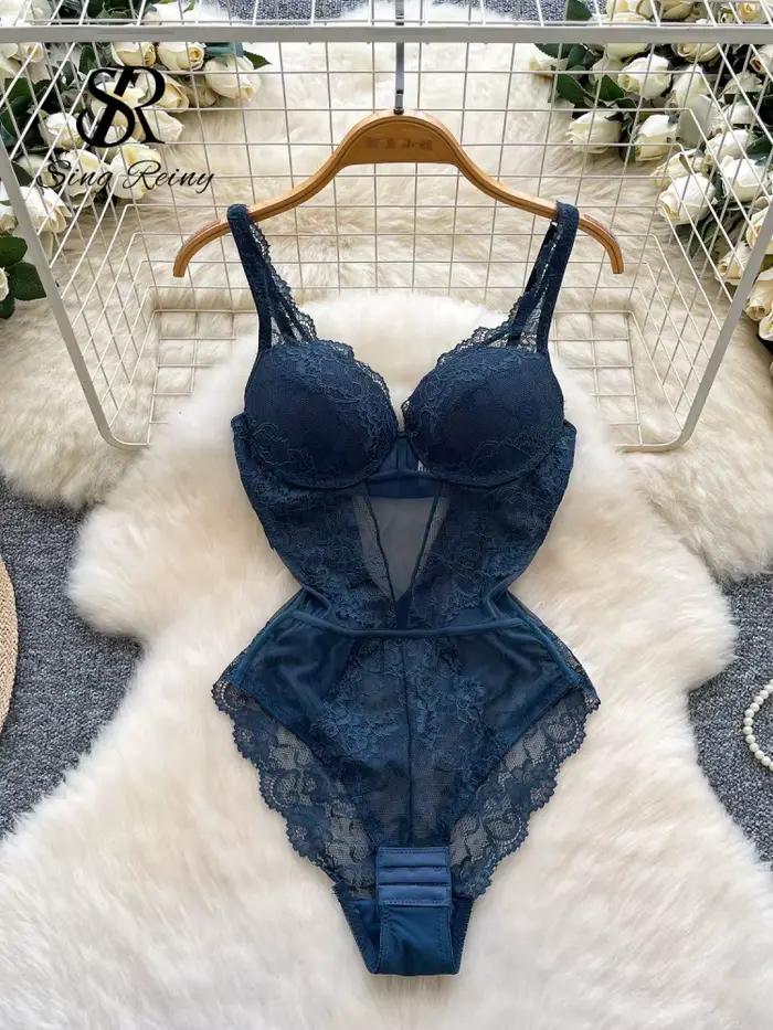 SINGREINY 2026 Nouveaux Bodys en Dentelle pour Femme, Lingerie à Bretelles, Dos Nu, Uni, Sous-vêteme