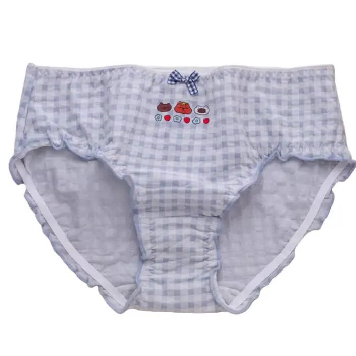 Lingerie Lolita grande taille pour femmes, taille moyenne, pur coton, slip à carreaux doux, mignon i