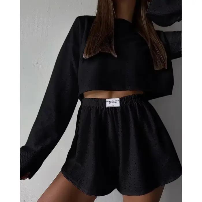 Ensemble pyjama pour femmes, vêtements de nuit, hauts à manches longues avec short, vêtements de mai