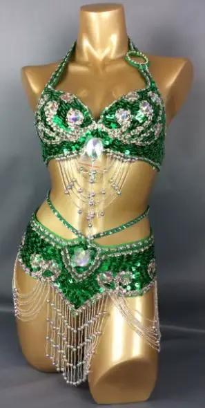 Vente chaude femmes perles paillettes danse du ventre Suite ceinture + soutien-gorge Samba Costumes 