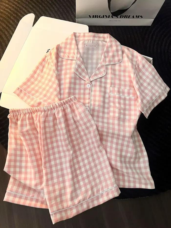 Pyjama minimaliste de style japonais pour femmes, ensemble d'été en coton bulle, mignon, ample, à ma