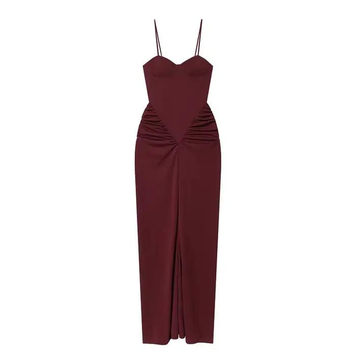 Robes longues drapées style corset pour femme, robe maxi dos nu, robe de soirée plissée sexy pour fe