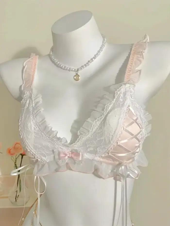 Lolita filles mince mignon dentelle petit soutien-gorge femmes Triangle tasse soutien-gorge Sexy sou