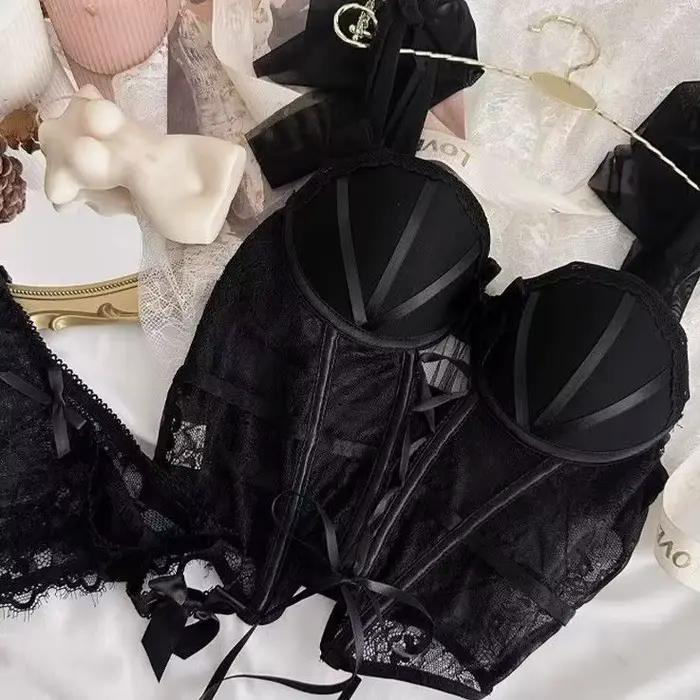 Doux Sexy dames ensemble de soutien-gorge arête de poisson Corset épicé fille dentelle Lingerie sang