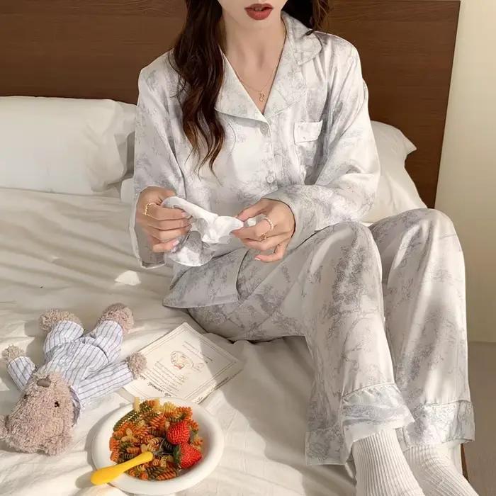 Ensemble de pyjamas College léopard pour femmes, vêtements de nuit à manches longues, vêtements de s