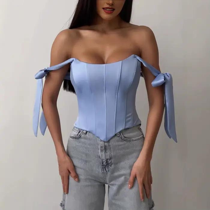Bandage blanc haut Corset femmes élégant noir Satin Bustier arête de poisson Zip Sexy sans manches S