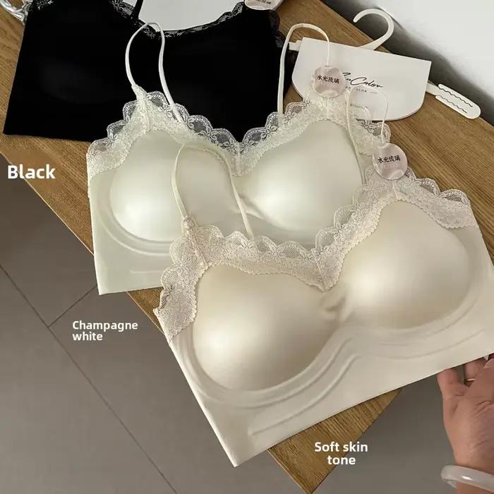 Soutien-gorge sans dos en satin pour femme, bustier en dentelle française avec bandes de maintien en