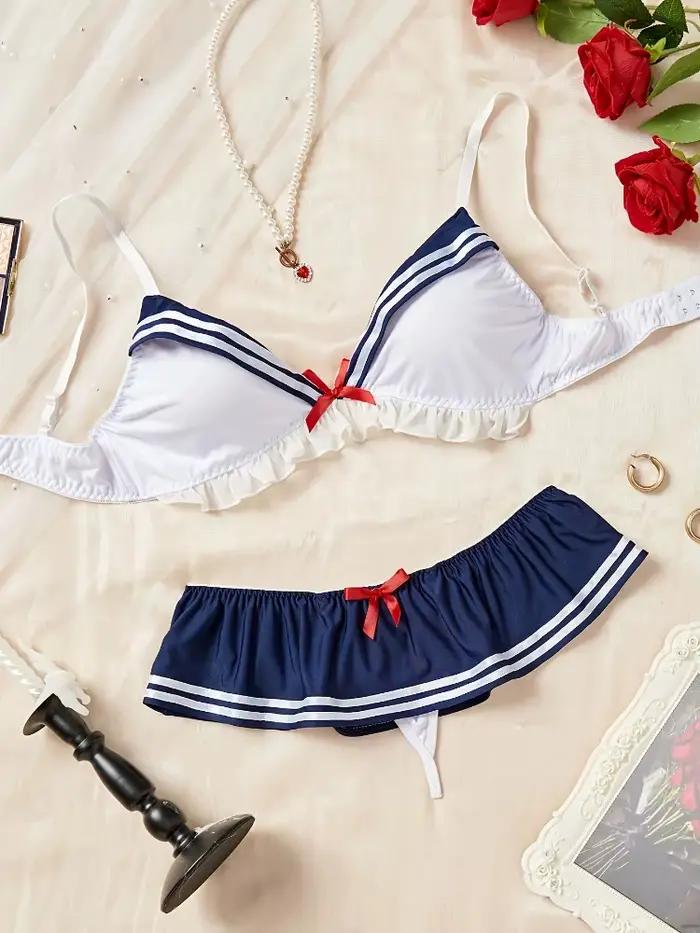 Ensemble de lingerie cosplay d'écolière marin, tenue de jeu de rôle uniforme marine avec volants, de