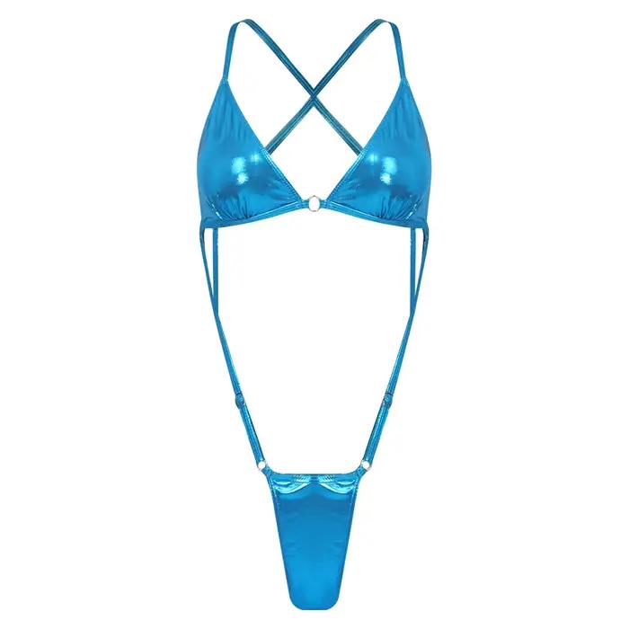 Maillot de bain une pièce métallisé brillant pour femme, dos nu, sans armatures, avec rembourrage, c