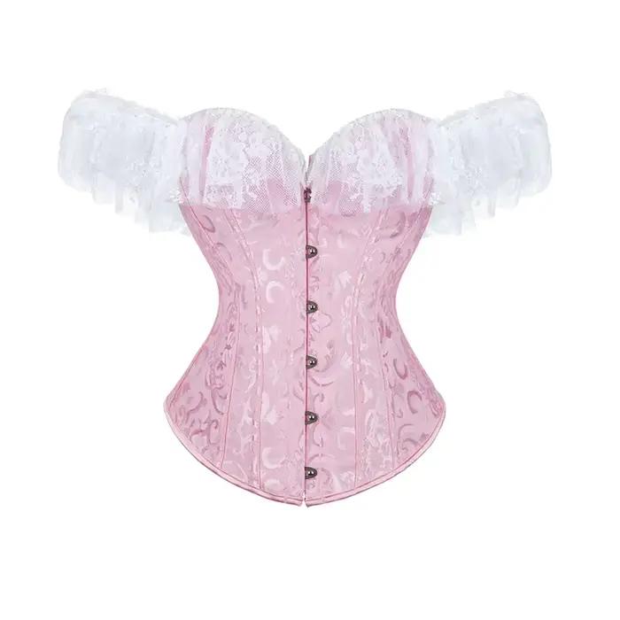 Corset avec manches princesse Corset haut en dentelle Corsets floraux pour femmes grande taille Vint