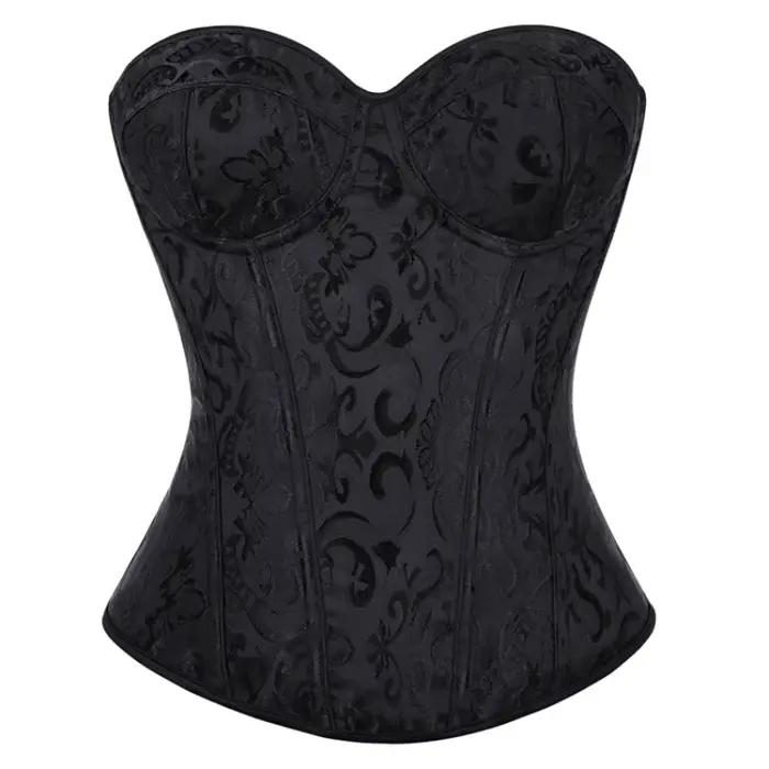 Corset Jacquard Vintage pour Femme, Style Gothique, Bustier Overbust à Lacets, Gaine Amincissante et