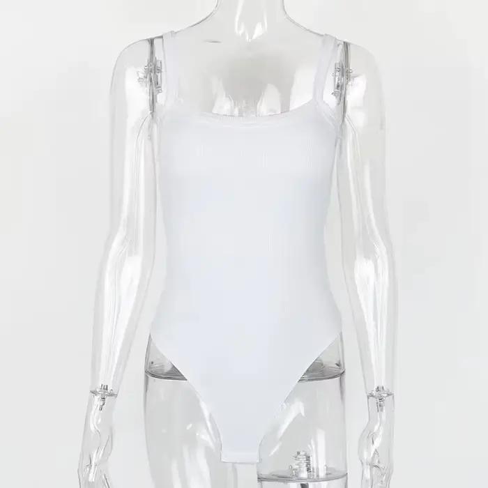 Sangle solide moulante Sexy corps décontracté basique blanc été Body haut pour femme sans manches pu