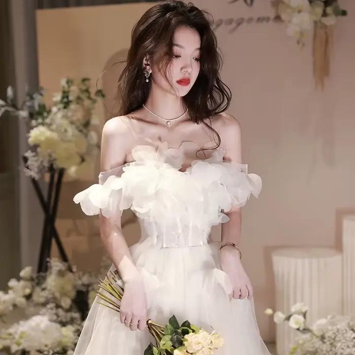 Robe de soirée blanche de luxe français, haut de gamme, légère, pour fête d'anniversaire, Style forê