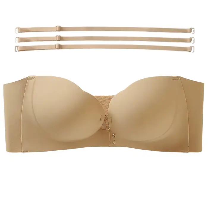 Soutien-gorge sans bretelles sans fil pour femme, double boucle avant, antidérapant, 3 niveaux, coup