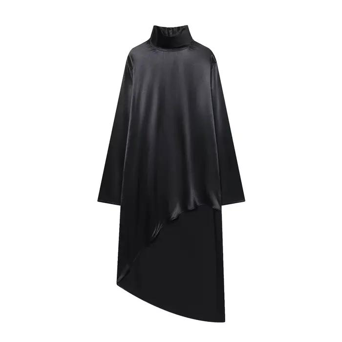 BSAY chemise longue asymétrique femmes mode automne hiver nouvelle texture Satin manches longues col