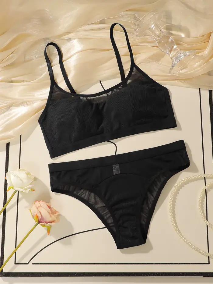 Ensemble de soutien-gorge à bretelles noir pour filles, sans Support en acier, doublure intérieure D