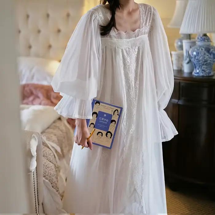 Nouvelle Robe de Nuit Longue en Gaze Blanche pour Femmes Grandes, Style Princesse Cour, Robe de Cham