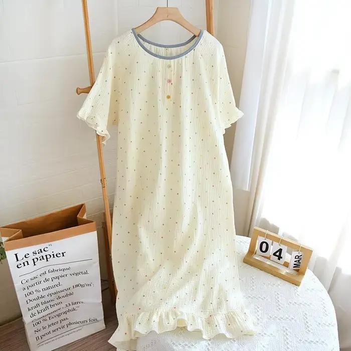 Chemise de nuit en coton à manches courtes, mignonne et douce, imprimé à la mode, vêtements de maiso