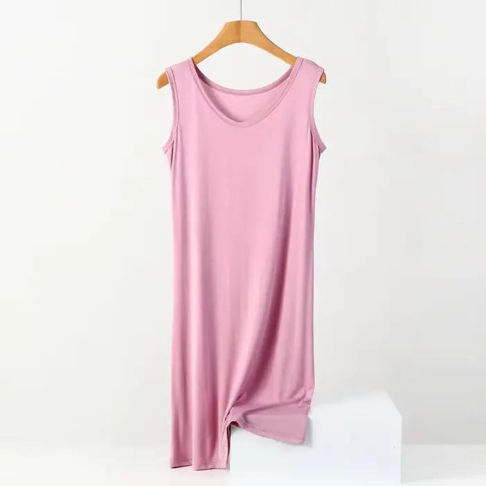 Chemise de nuit mi-longue en émail modal pour femme, robes de base en fibre, monochromatique, docume