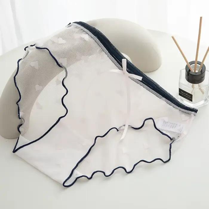 Culotte en dentelle transparente et Sexy pour femme, culotte taille basse, avec ruban, sous-vêtement