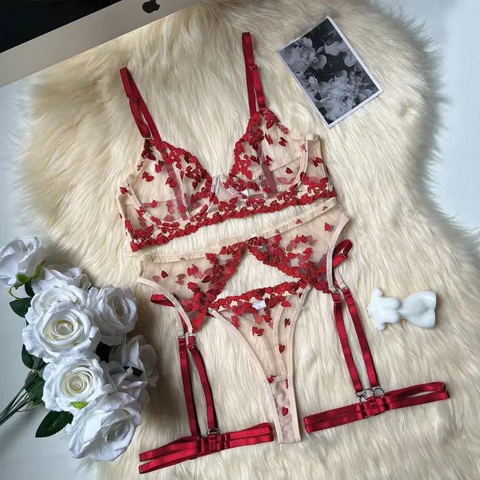 KEOLACE-Lingerie sexy en dentelle non censurée, sous-vêtements avec broderie, bretelles séduisantes 
