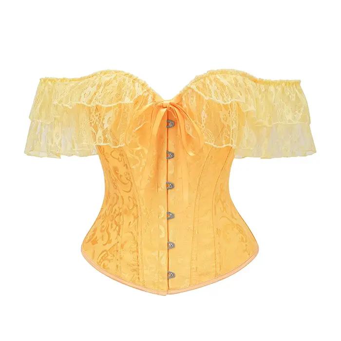 Corsets élégants en Jacquard jaune et dentelle, à volants désossés, haut Sexy, surbuste, vêtements V