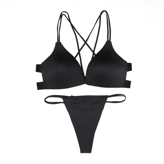 Ensemble soutien-gorge et culotte pour femmes, lingerie sexy, dos nu, string, sans couture, sous-vêt