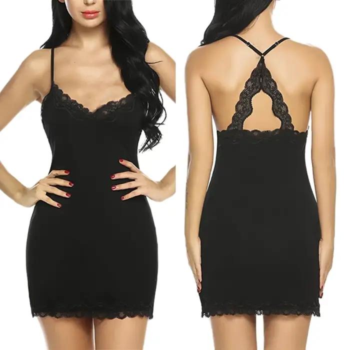 Grande taille 2XL Lingerie Sexy vêtements de nuit femmes soie Satin robe de nuit nuisette dentelle m