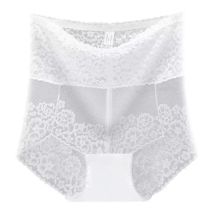 Culotte taille haute sans couture pour femme, short en dentelle, sous-vêtement à ventre plat