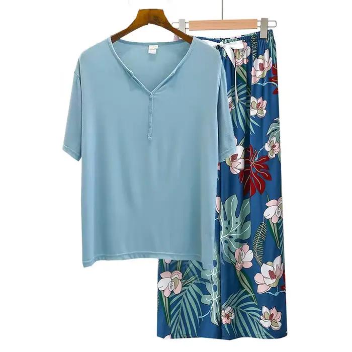Pyjamas pour femmes, nouveaux ensembles coréens imprimés à manches courtes, haut et pantalon, vêteme