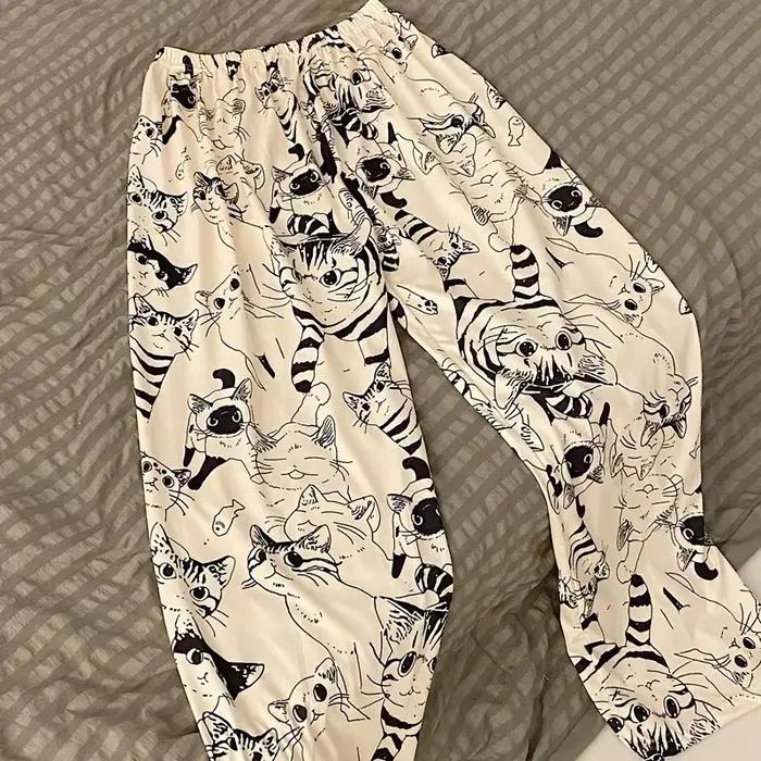 Pantalon de pyjama femme dessin animé Moe chat grande bataille pantalon de pyjama femme étudiant pan
