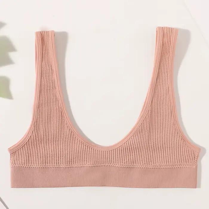 Soutien-gorge push-up pour femme, petite taille, sans armatures, bralette côtelée à col en U, sans r