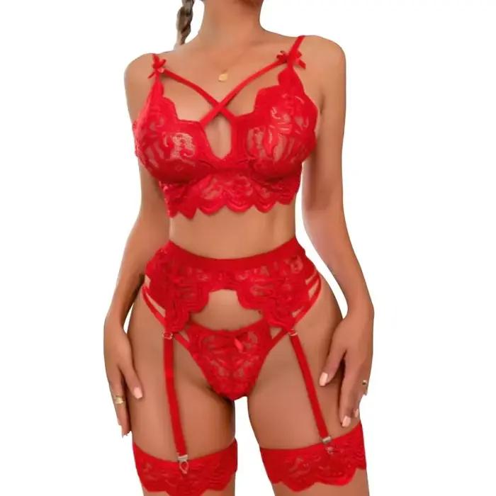 Ensemble de lingerie sexy en dentelle florale pour femme, soutien-gorge transparent à bretelles et c