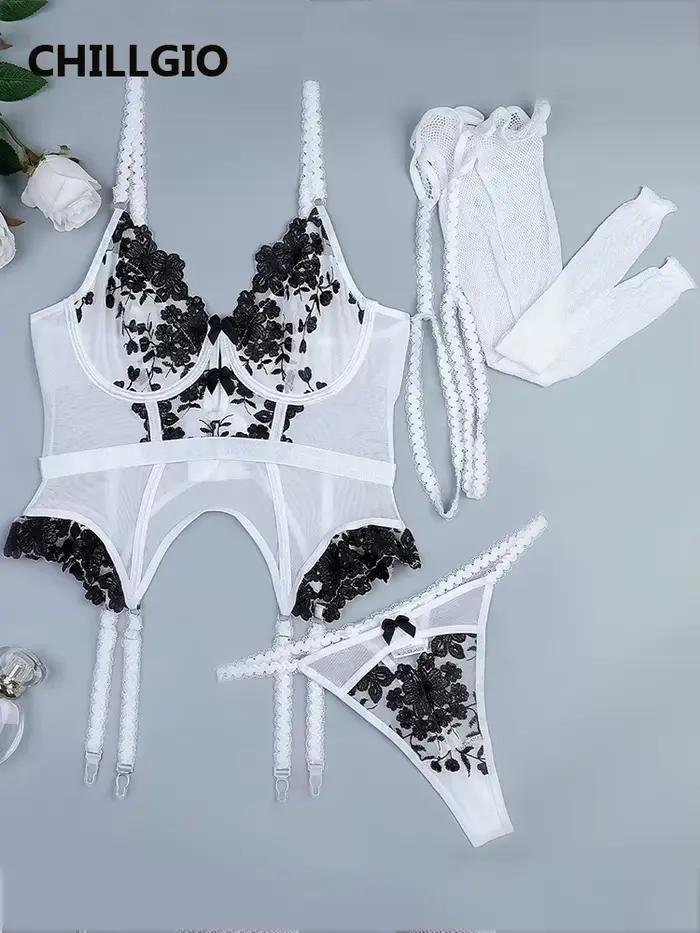 MiniInTheBox LGIO-Ensemble de Lingerie Pure pour Femme, Sous-Vêtements Push Up, Bas Sexy, Broderie F