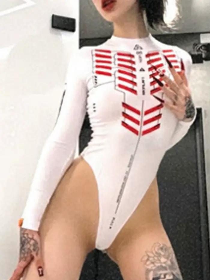 Body imprimé à manches longues, Lingerie Sexy pour femmes, vêtements Y2k, Slim Fit, une pièce, Lence