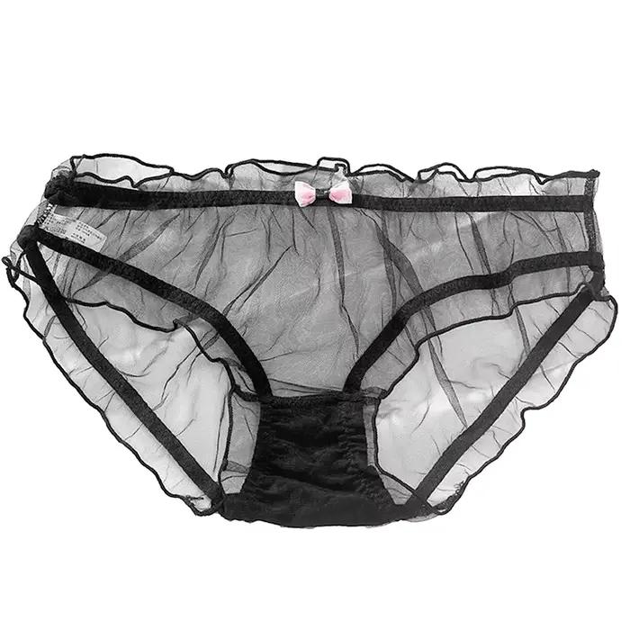 Culotte en maille Lolita pour femme, slip sexy en dentelle, sous-vêtement transparent, slip d'été av